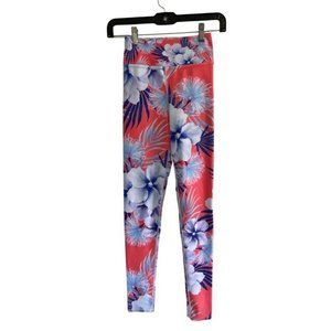 YogiRu Floral Leggings Coral Blue